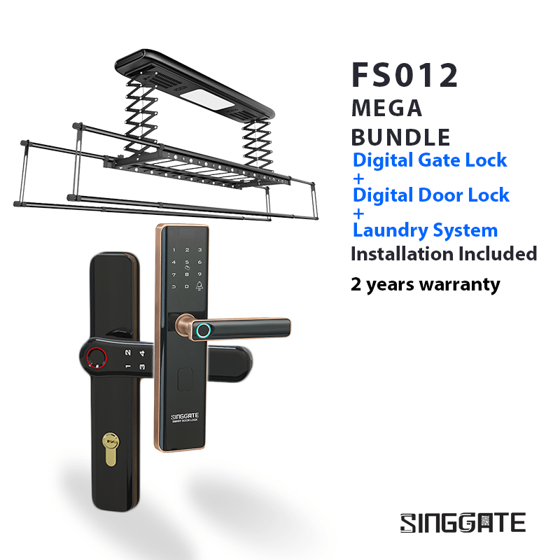 SINGGATE Mega Bundle, *Mega Bundle Deal* FS012 Door Digital Lock + FM021 Metal Gate Digital Lock + LS026 Laundry Rack - SINGGATE Digital Lock