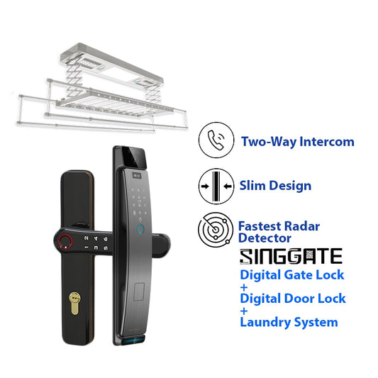SINGGATE Mega Bundle, *Mega Bundle Deal* FR006 Door Digital Lock + FM021 Metal Gate Digital Lock + LS029 Laundry Rack - SINGGATE Digital Lock